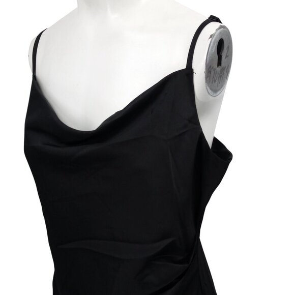Lulus Hollywood Woman Black Satin Midi Dress Size M Spaghetti Strap Drape Ruched - Picture 7 of 13